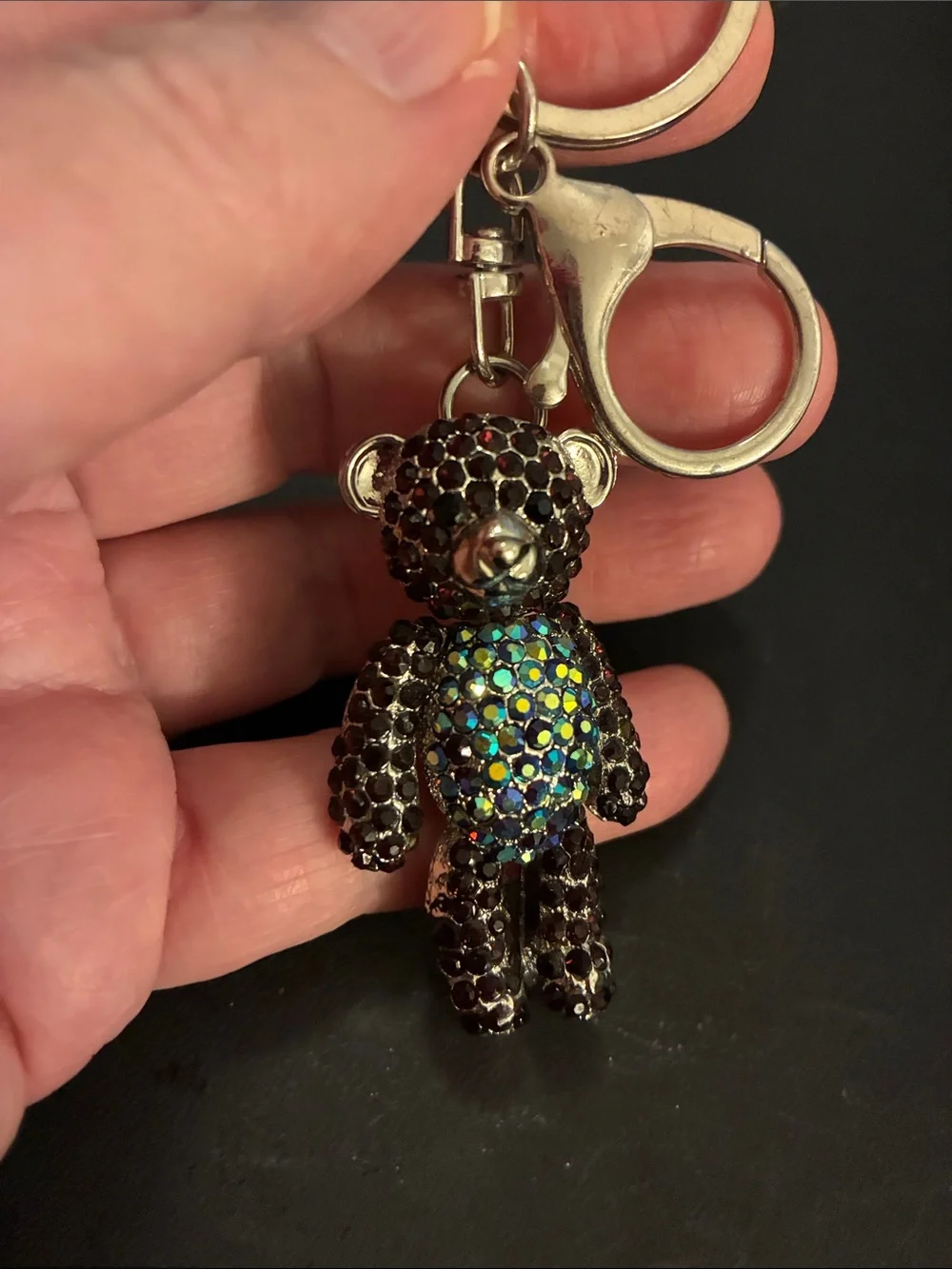 Crystal Teddy Bear Keychain with Iridescent Belly.Arms, head and legs move NWOT